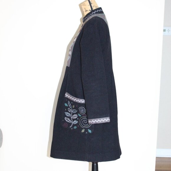 Gudrun Sjoden Black Felted Wool Embroidered Button Up "Berlin" Coat Women's S - Picture 5 of 16